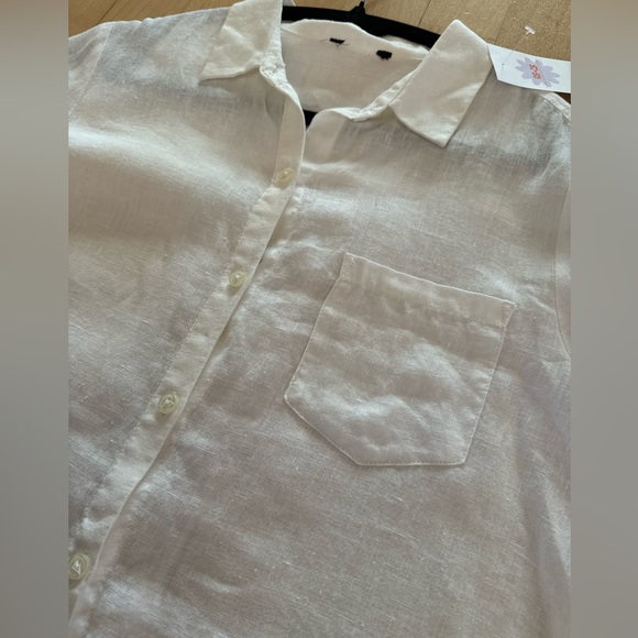 Linen flounced boho sleeve white button up shirt - Picture 8 of 8